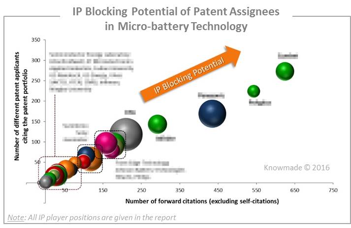 IP Blocking Potential of Patent Assignees in Microbattery Technology