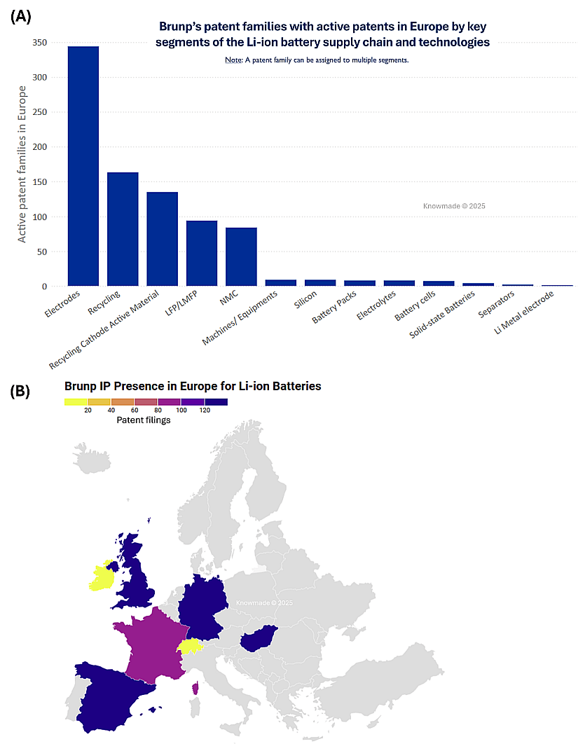 Bar chart and map showing Brunp patent situation details.