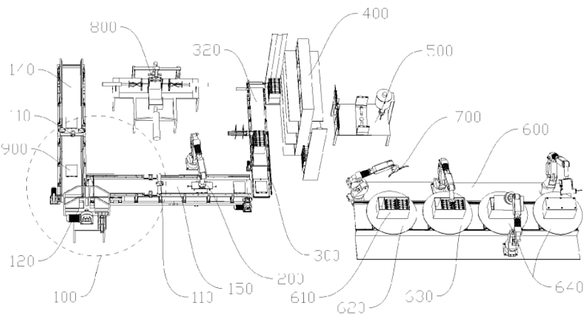 Illustration of a manufacturing line structure.