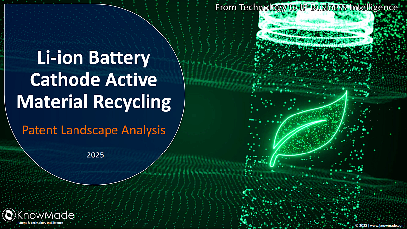 Cover image of the Report on Li-ion battery CAM recylcling patent landscape 2025.