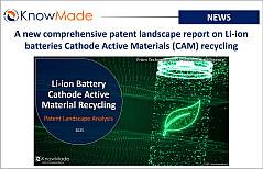 Featured image of the article A new comprehensive patent landscape report on Li-ion batteries Cathode Active Materials (CAM) recycling.