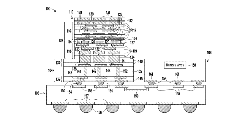 Illustration of 3dic packaging with efficient heat dissipation, from TSMC's patent.