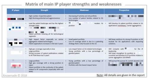 Matrix of main IP player strengths and weaknesses.