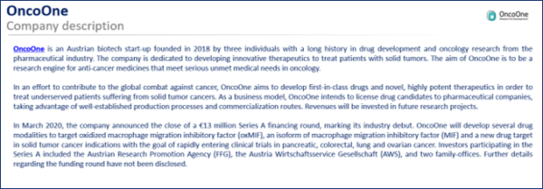 OncoOne company description.